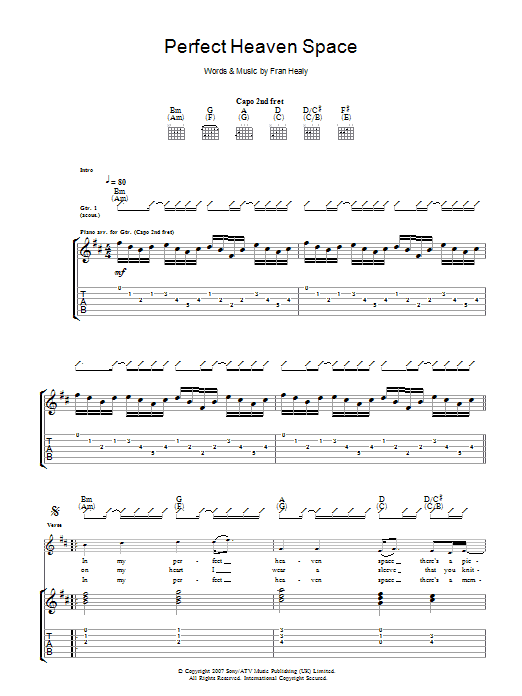 Travis Perfect Heaven Space sheet music notes and chords arranged for Guitar Tab