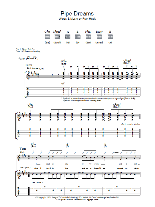 Travis Pipe Dreams sheet music notes and chords arranged for Guitar Tab