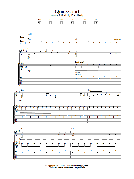 Travis Quicksand sheet music notes and chords arranged for Guitar Tab