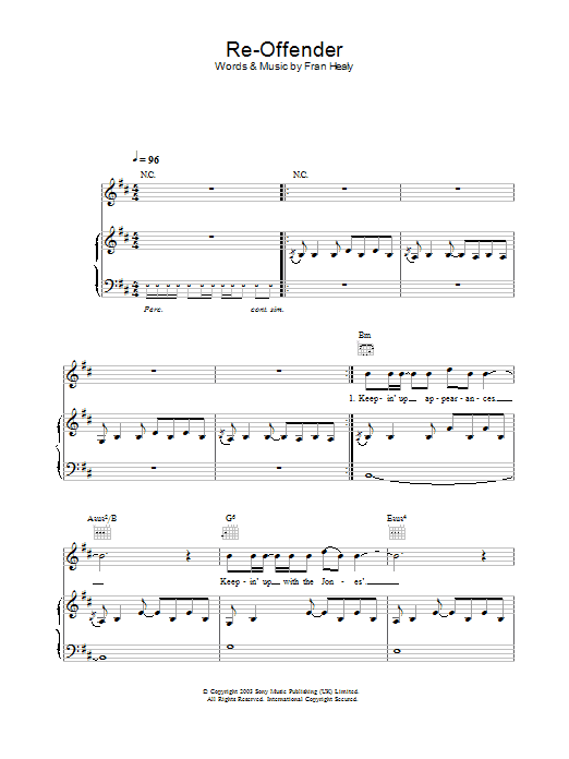 Travis Re-offender sheet music notes and chords arranged for Guitar Chords/Lyrics