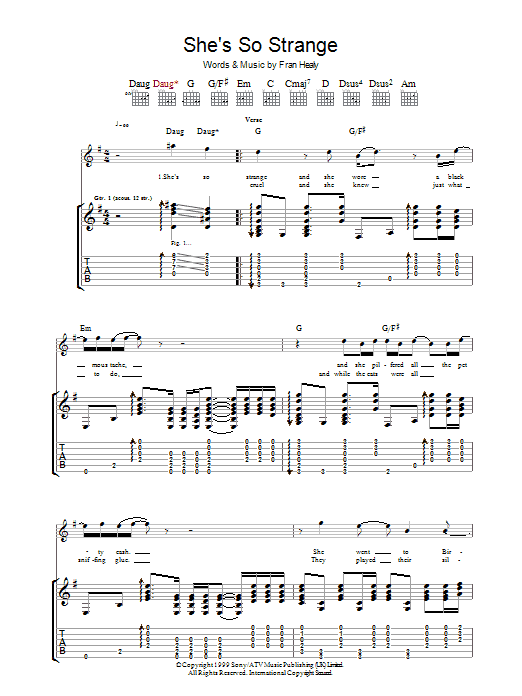 Travis She's So Strange sheet music notes and chords arranged for Guitar Chords/Lyrics