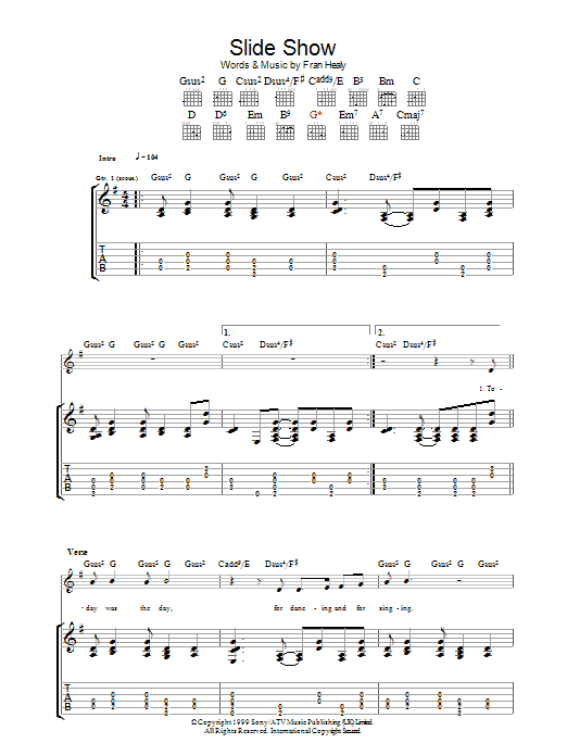 Travis Slide Show sheet music notes and chords arranged for Guitar Chords/Lyrics