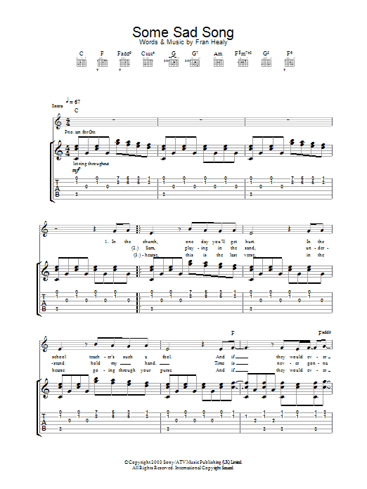 Travis Some Sad Song sheet music notes and chords arranged for Guitar Tab