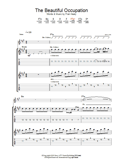 Travis The Beautiful Occupation sheet music notes and chords arranged for Guitar Tab