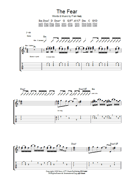 Travis The Fear sheet music notes and chords arranged for Guitar Chords/Lyrics