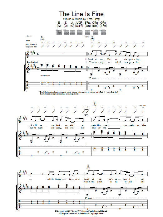 Travis The Line Is Fine sheet music notes and chords arranged for Guitar Chords/Lyrics