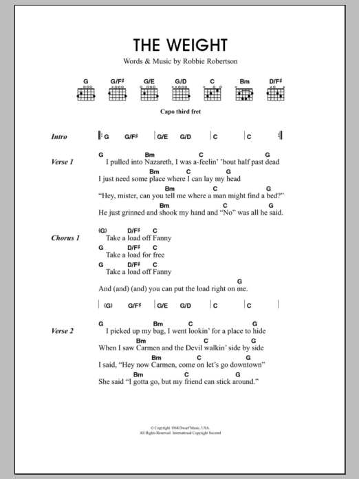 Travis The Weight sheet music notes and chords arranged for Guitar Chords/Lyrics