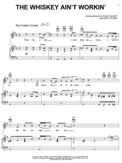 Travis Tritt and Marty Stuart The Whiskey Ain't Workin' sheet music notes and chords arranged for Easy Guitar