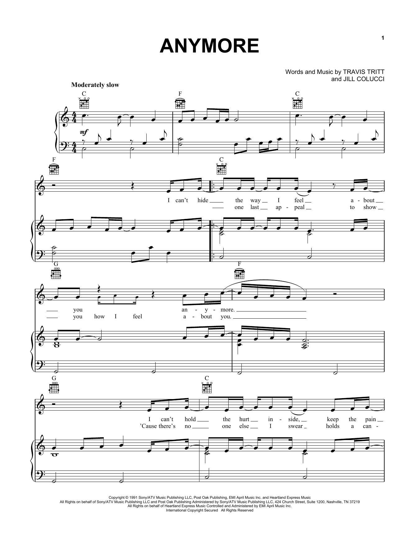 Travis Tritt Anymore sheet music notes and chords arranged for Piano, Vocal & Guitar Chords (Right-Hand Melody)