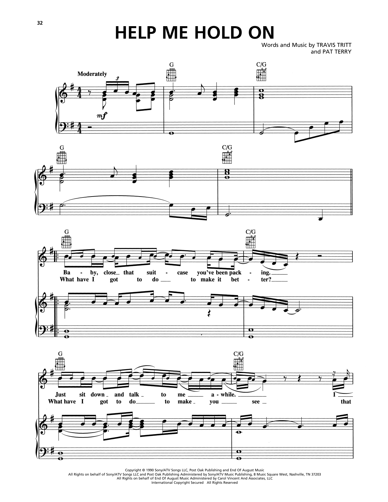 Travis Tritt Help Me Hold On sheet music notes and chords arranged for Piano, Vocal & Guitar Chords (Right-Hand Melody)
