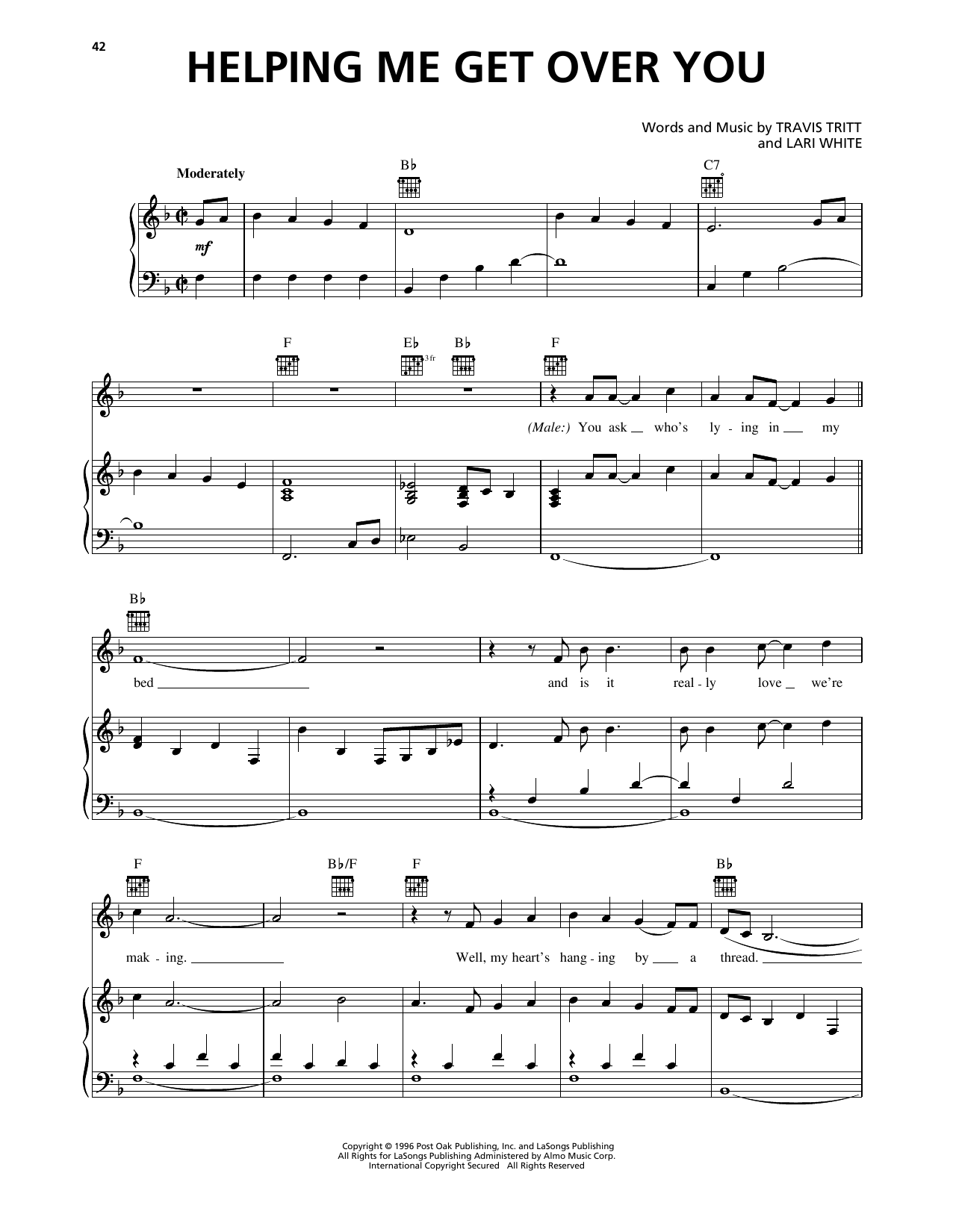 Travis Tritt Helping Me Get Over You sheet music notes and chords arranged for Piano, Vocal & Guitar Chords (Right-Hand Melody)