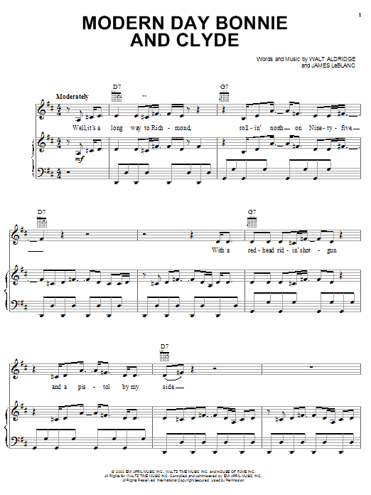 Travis Tritt Modern Day Bonnie And Clyde sheet music notes and chords arranged for Piano, Vocal & Guitar Chords (Right-Hand Melody)