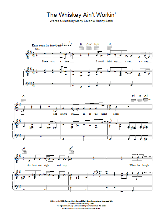Travis Tritt The Whiskey Ain't Workin' sheet music notes and chords arranged for Piano, Vocal & Guitar Chords
