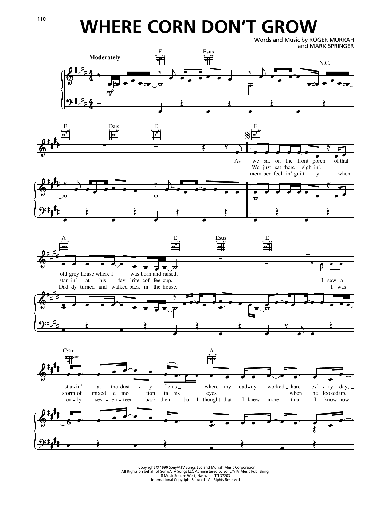 Travis Tritt Where Corn Don't Grow sheet music notes and chords arranged for Piano, Vocal & Guitar Chords (Right-Hand Melody)