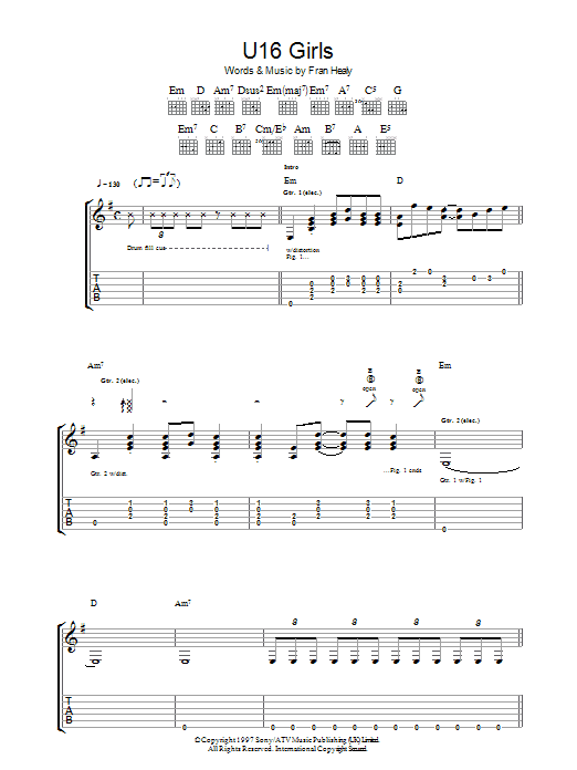 Travis U16 Girls sheet music notes and chords arranged for Guitar Tab