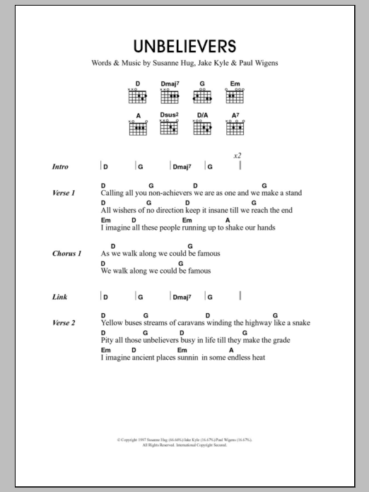 Travis Unbelievers sheet music notes and chords arranged for Guitar Chords/Lyrics