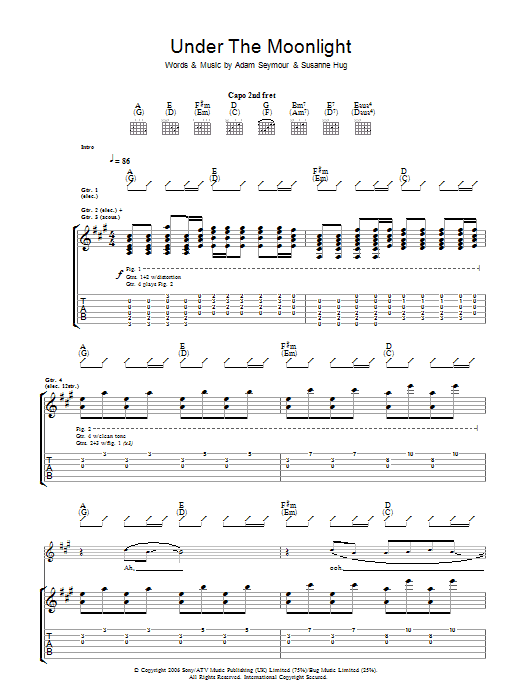 Travis Under The Moonlight sheet music notes and chords arranged for Guitar Tab