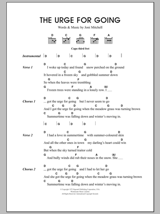 Travis Urge For Going sheet music notes and chords arranged for Guitar Chords/Lyrics