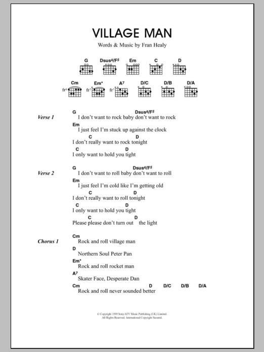 Travis Village Man sheet music notes and chords arranged for Guitar Chords/Lyrics