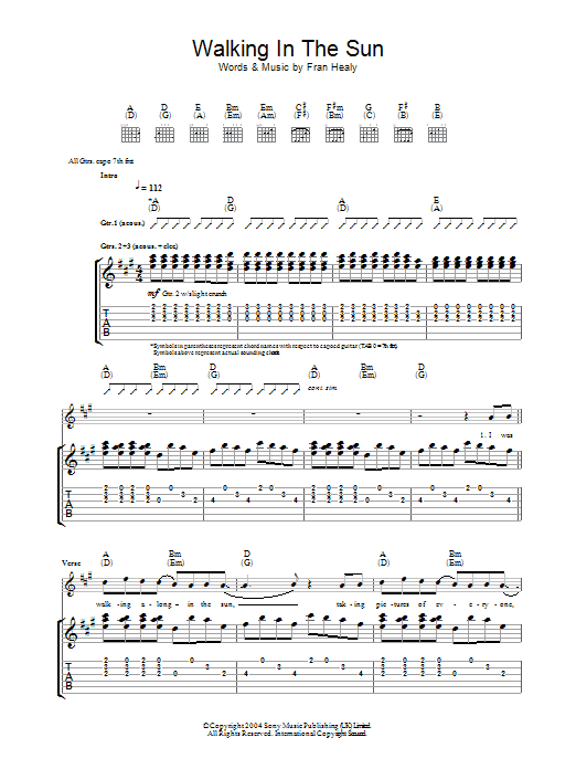 Travis Walking In The Sun sheet music notes and chords arranged for Guitar Tab