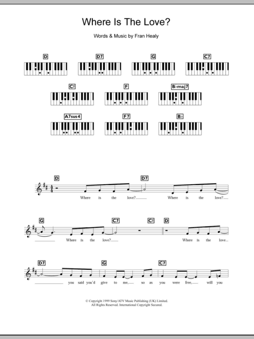 Travis Where Is The Love sheet music notes and chords arranged for Piano Chords/Lyrics