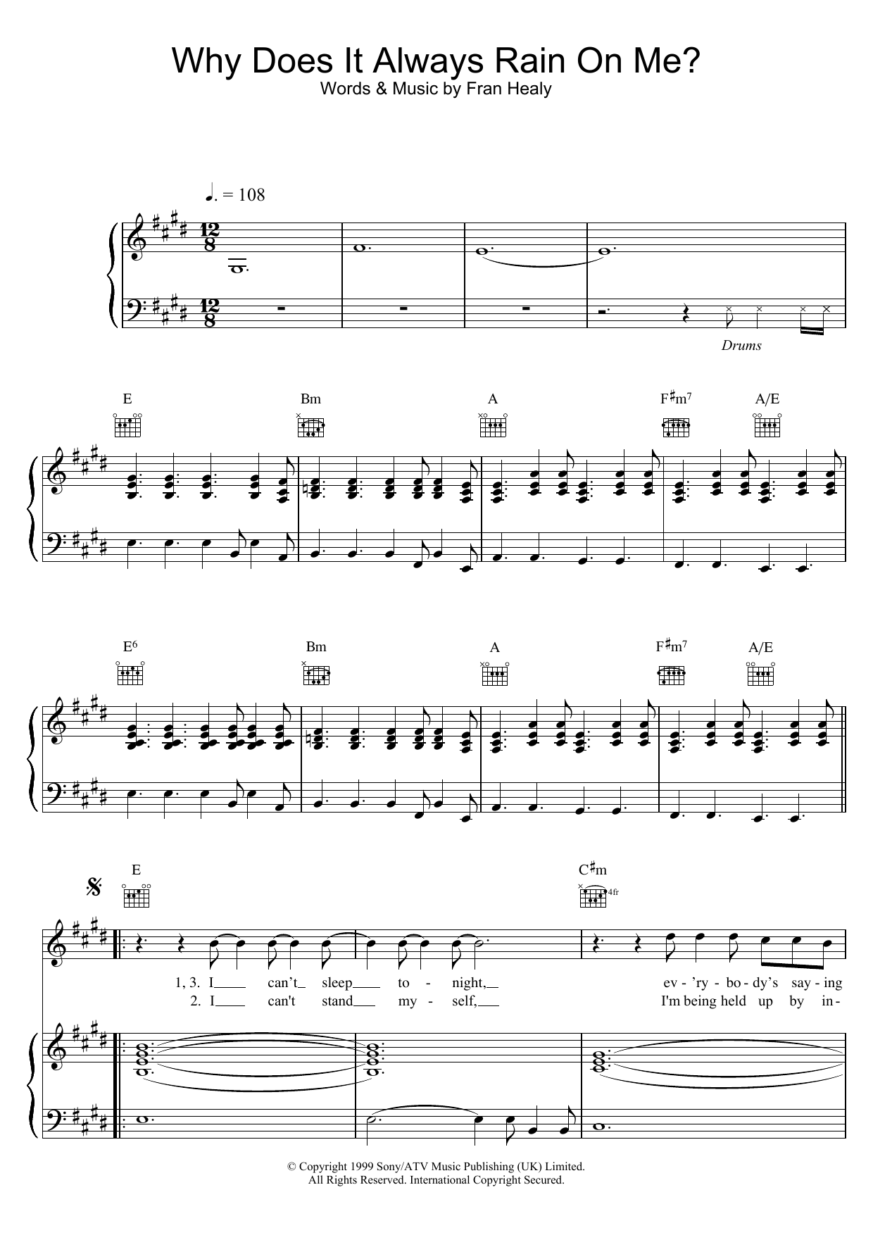 Travis Why Does It Always Rain On Me? sheet music notes and chords arranged for Guitar Tab