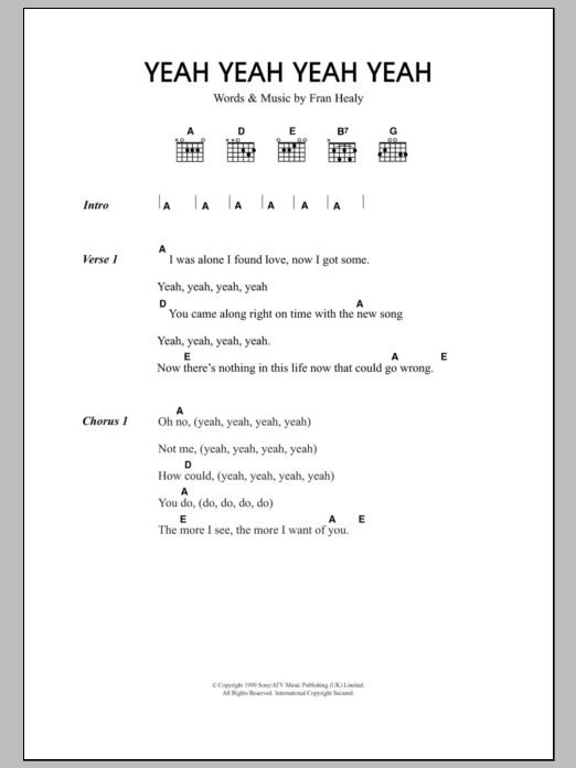 Travis Yeah Yeah Yeah Yeah sheet music notes and chords arranged for Guitar Chords/Lyrics
