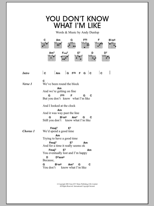 Travis You Don't Know What I'm Like sheet music notes and chords arranged for Guitar Chords/Lyrics