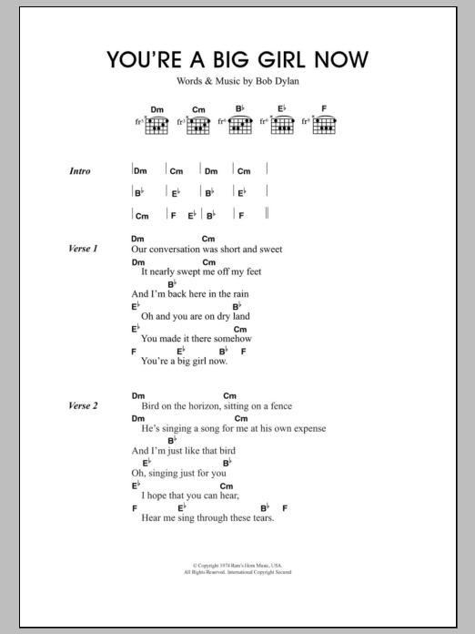 Travis You're A Big Girl Now sheet music notes and chords arranged for Guitar Chords/Lyrics