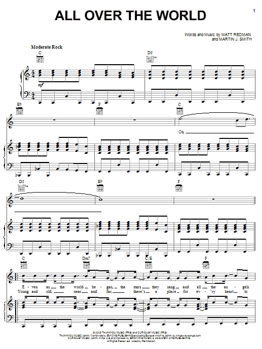 Tree63 All Over The World sheet music notes and chords arranged for Piano, Vocal & Guitar Chords (Right-Hand Melody)