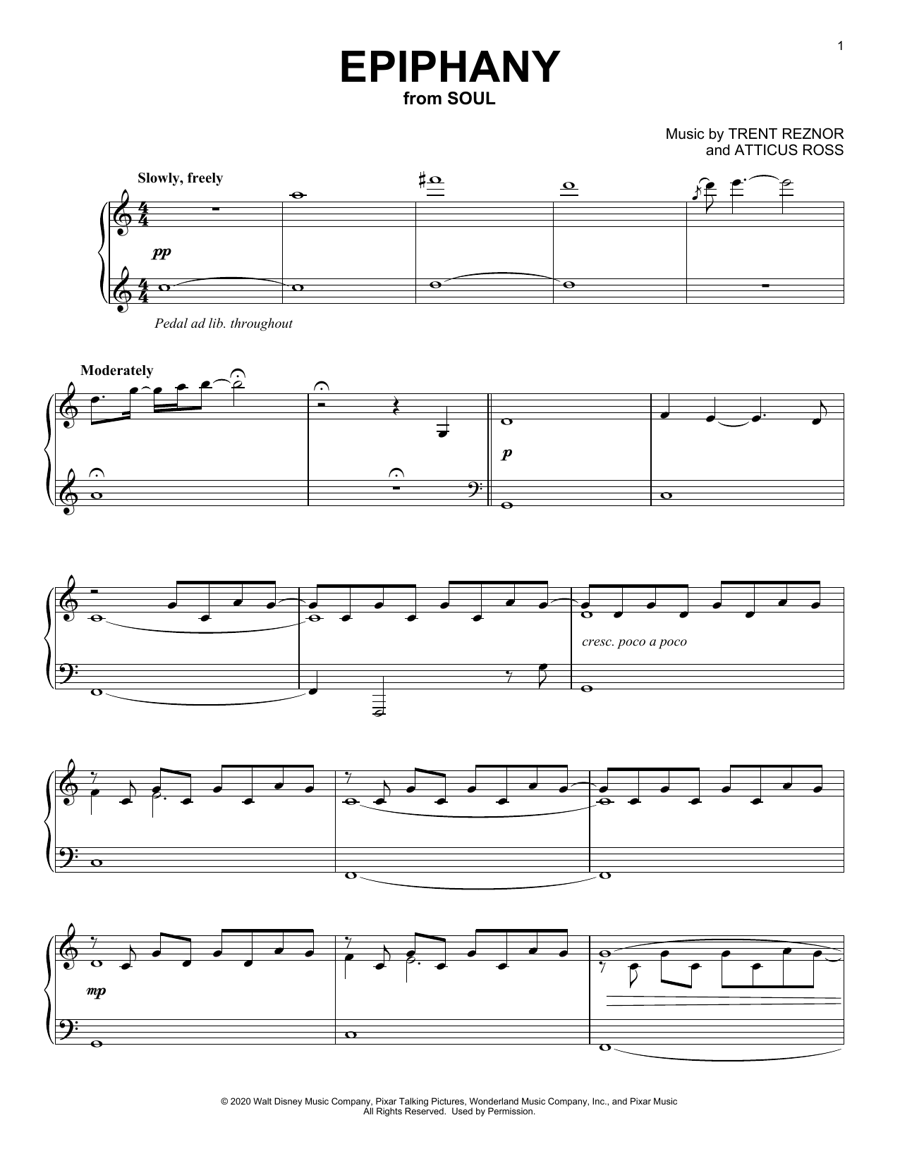 Trent Reznor and Atticus Ross Epiphany (from Soul) sheet music notes and chords arranged for Piano Solo