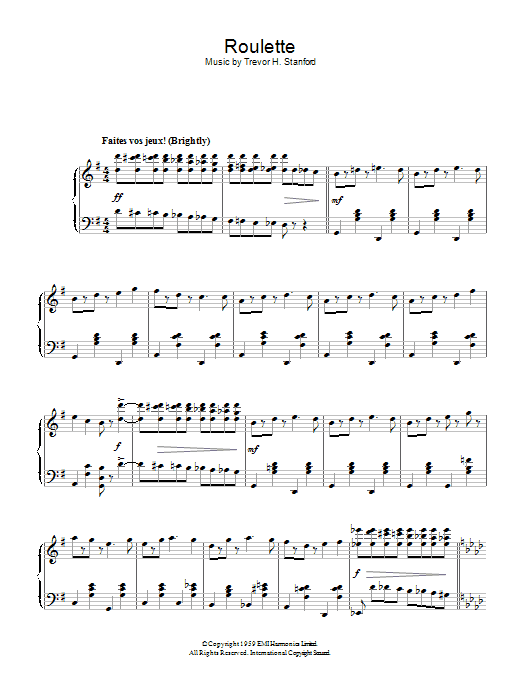 Trevor H. Stanford Roulette sheet music notes and chords arranged for Piano Solo
