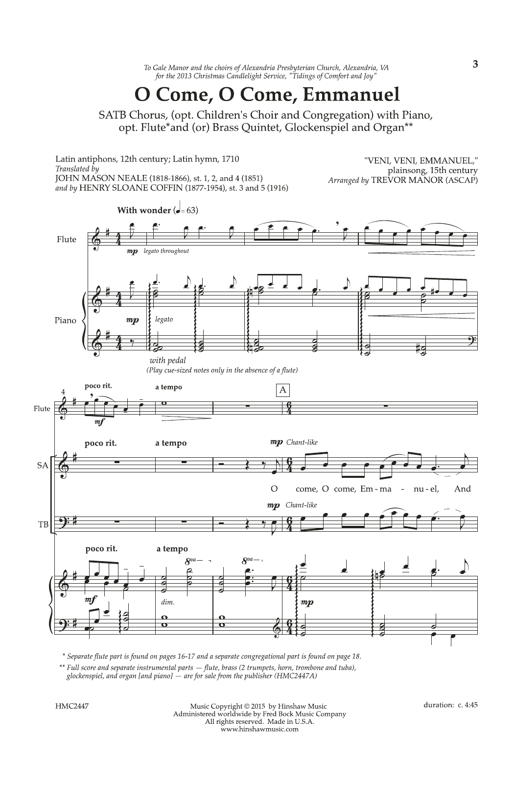 Trevor Manor O Come, O Come, Emmanuel sheet music notes and chords arranged for SATB Choir