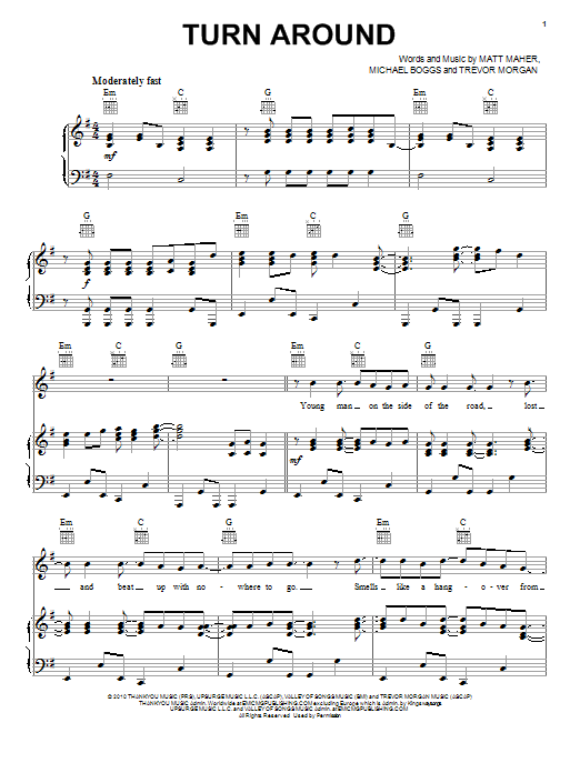 Trevor Morgan Turn Around sheet music notes and chords arranged for Piano, Vocal & Guitar Chords (Right-Hand Melody)