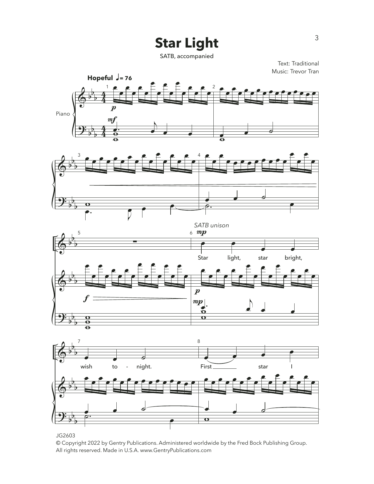 Trevor Tran Star Light sheet music notes and chords arranged for SATB Choir