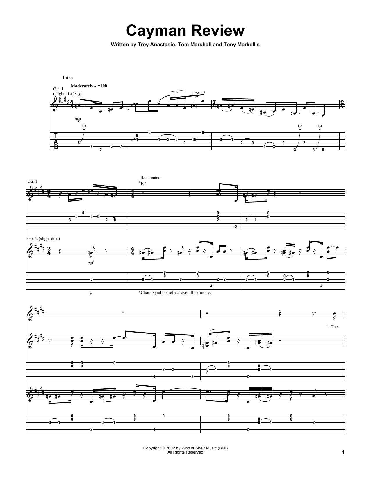 Trey Anastasio Cayman Review sheet music notes and chords arranged for Guitar Tab