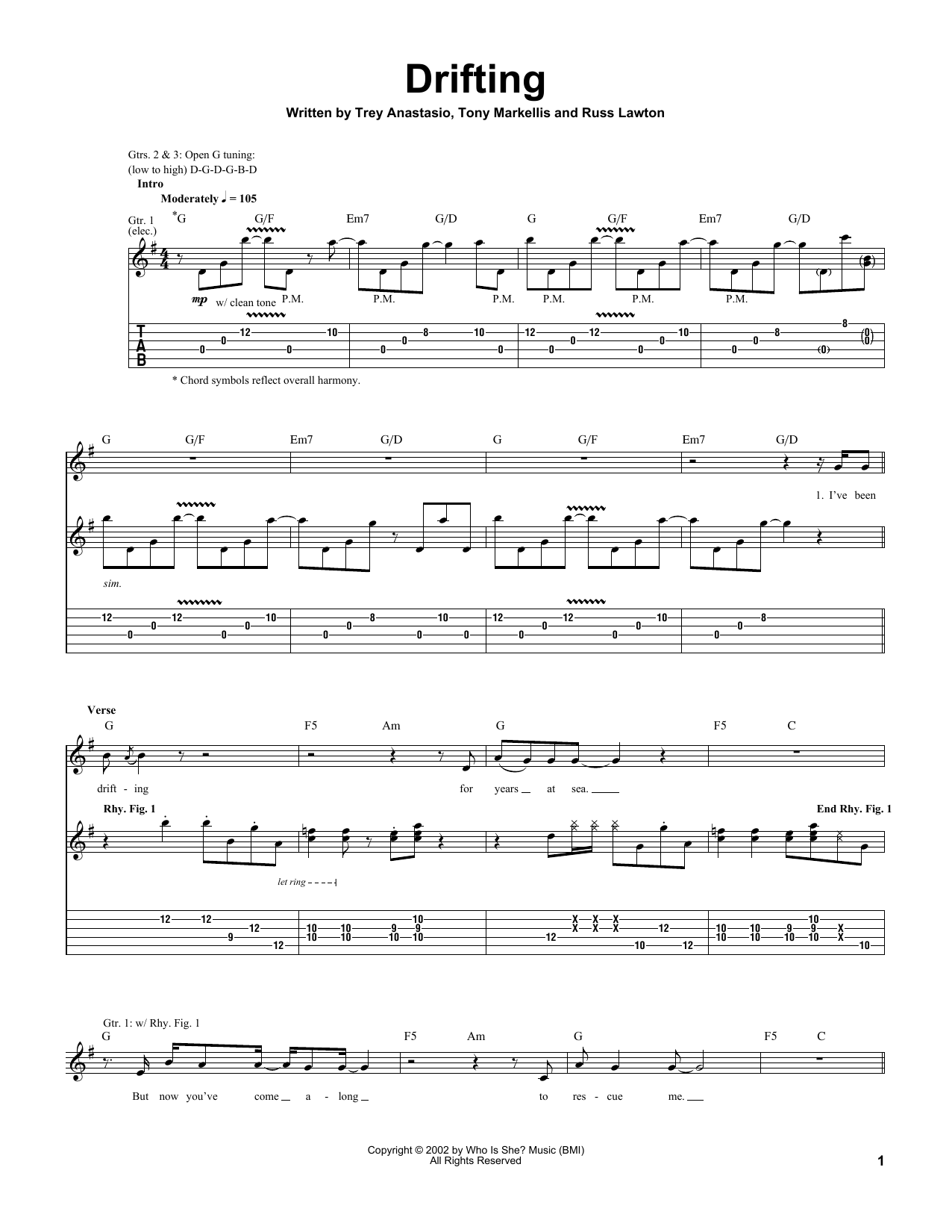 Trey Anastasio Drifting sheet music notes and chords arranged for Guitar Tab