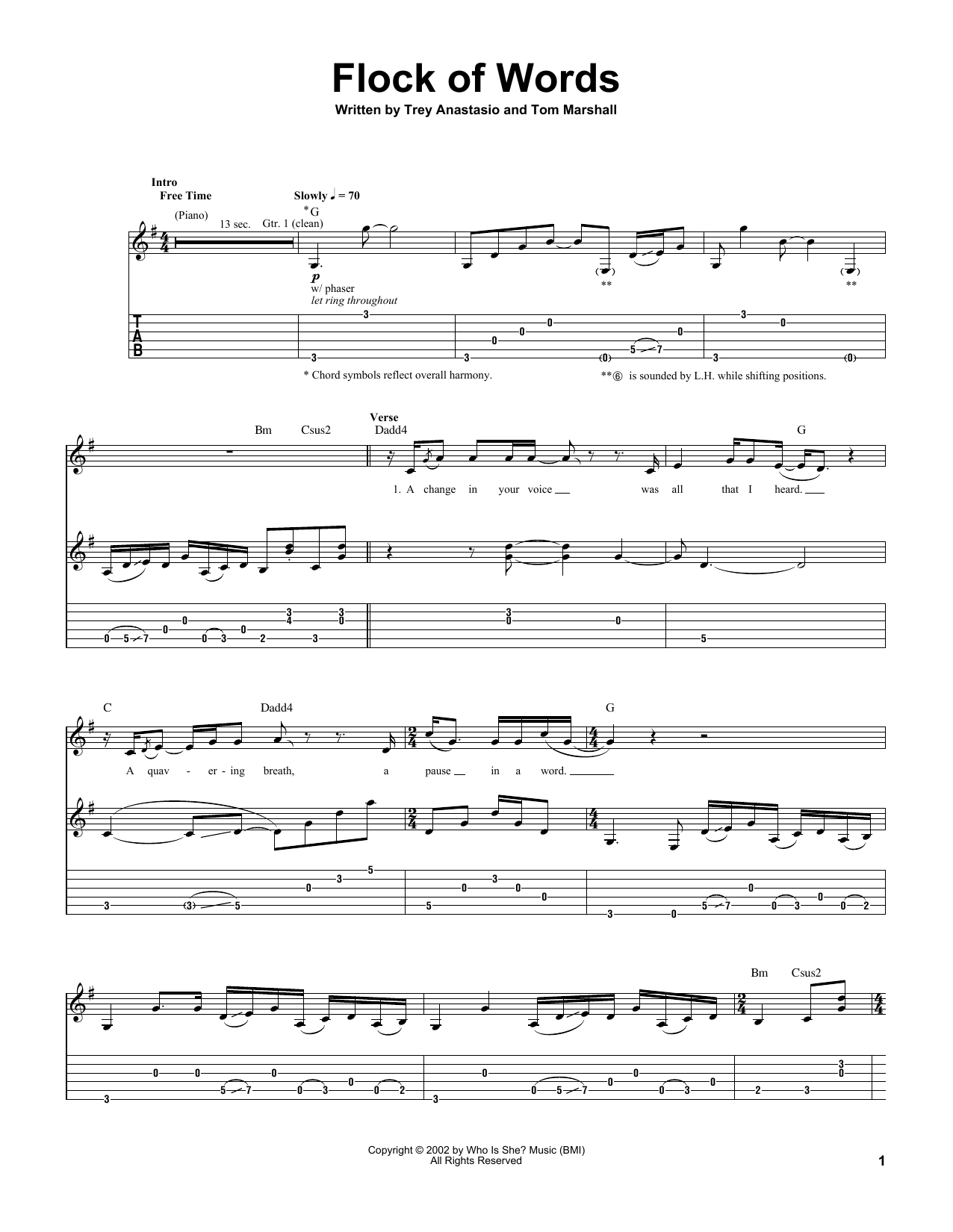 Trey Anastasio Flock Of Words sheet music notes and chords arranged for Guitar Tab