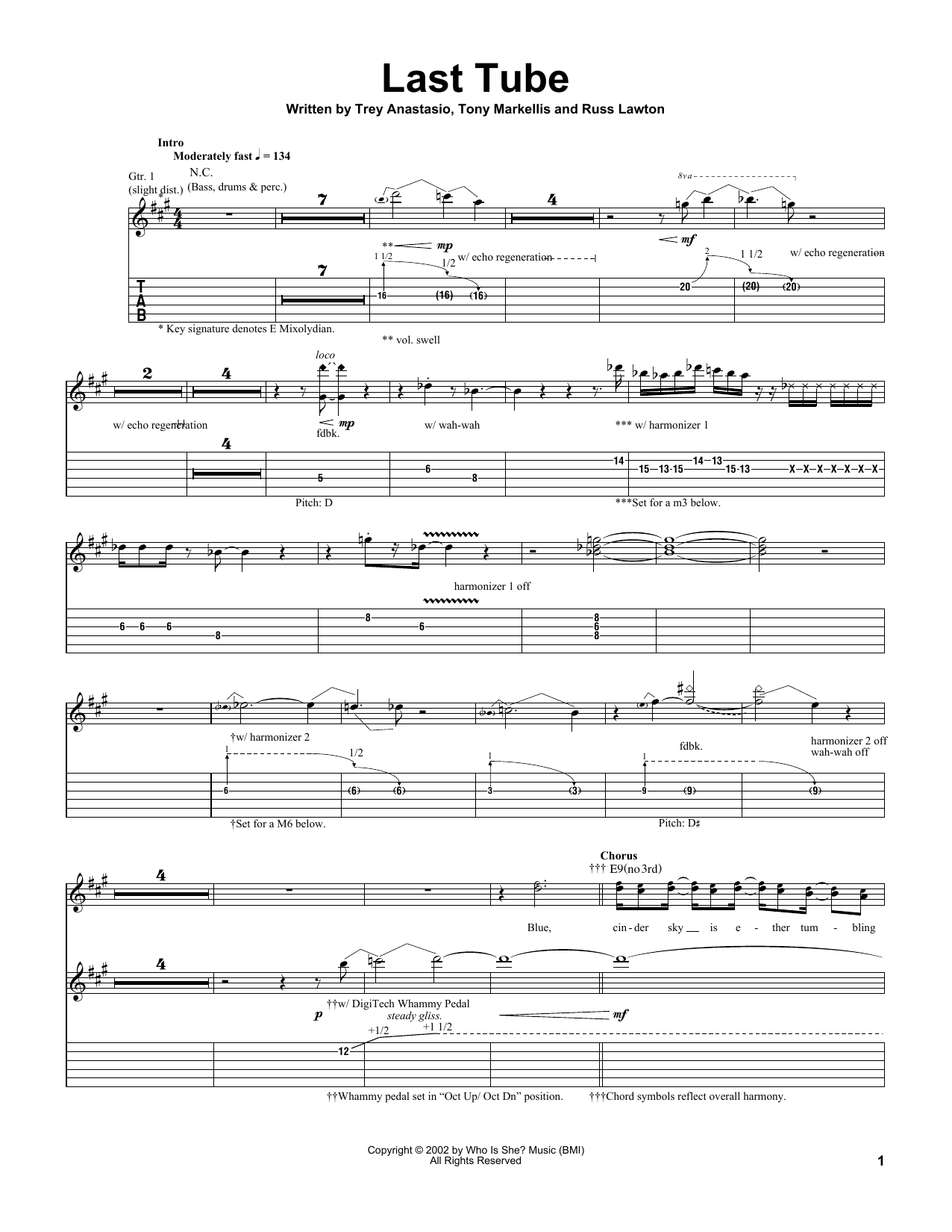 Trey Anastasio Last Tube sheet music notes and chords arranged for Guitar Tab