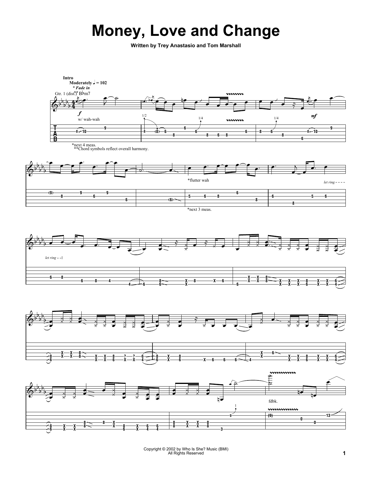 Trey Anastasio Money, Love And Change sheet music notes and chords arranged for Guitar Tab