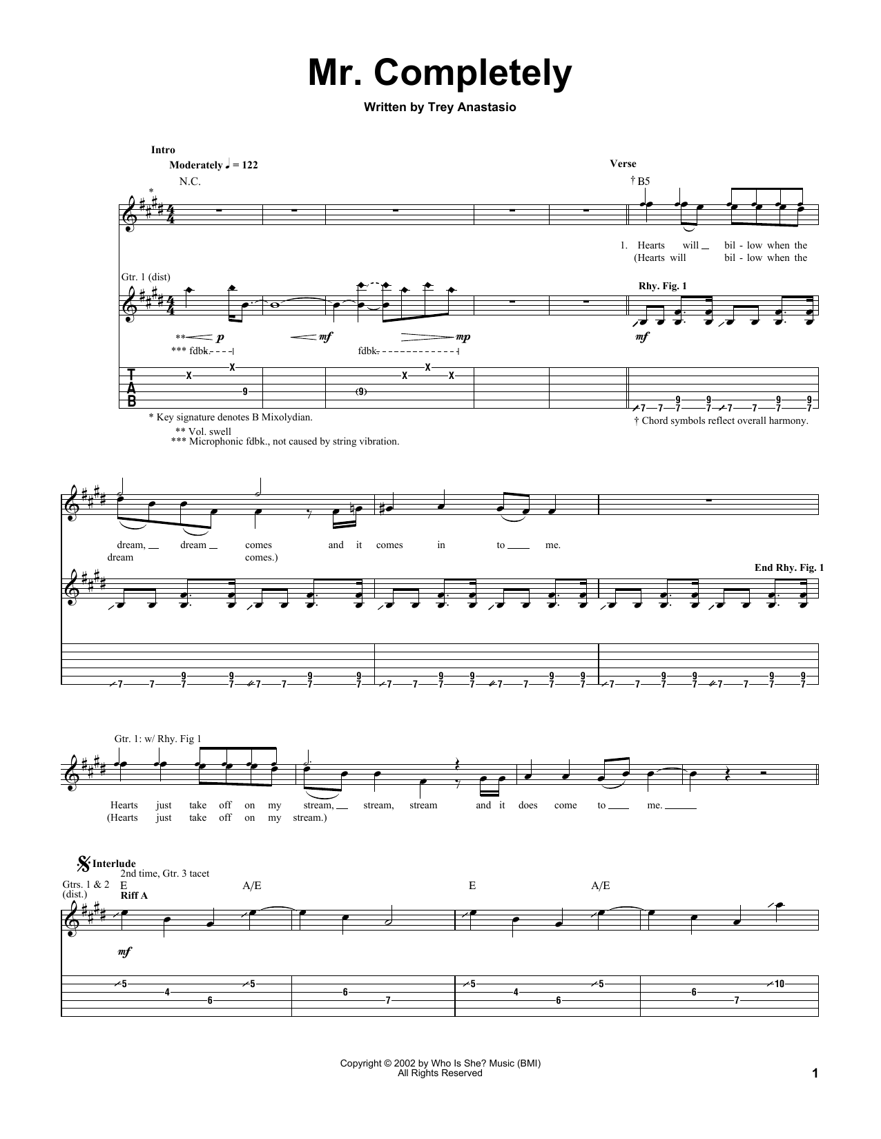 Trey Anastasio Mr. Completely sheet music notes and chords arranged for Guitar Tab