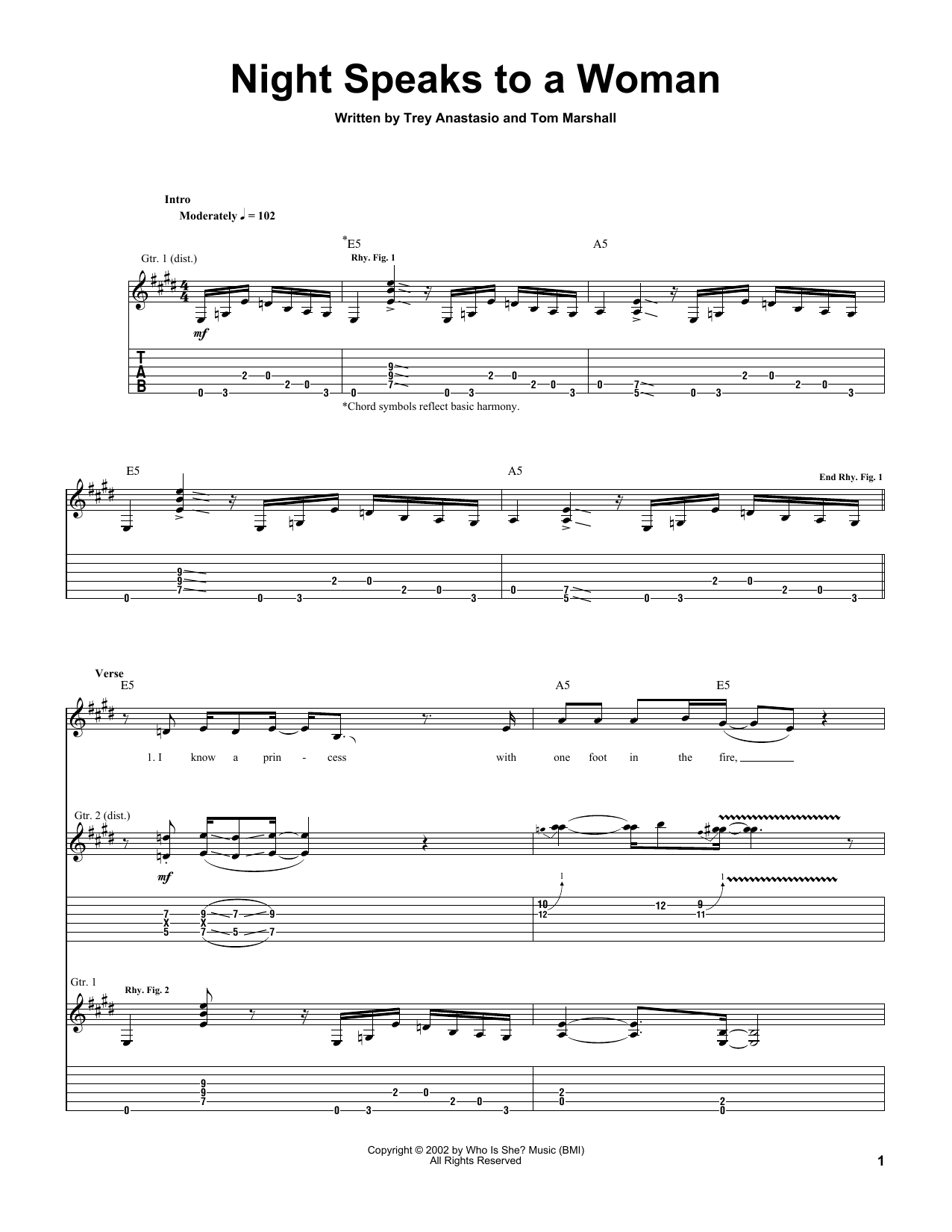 Trey Anastasio Night Speaks To A Woman sheet music notes and chords arranged for Guitar Tab