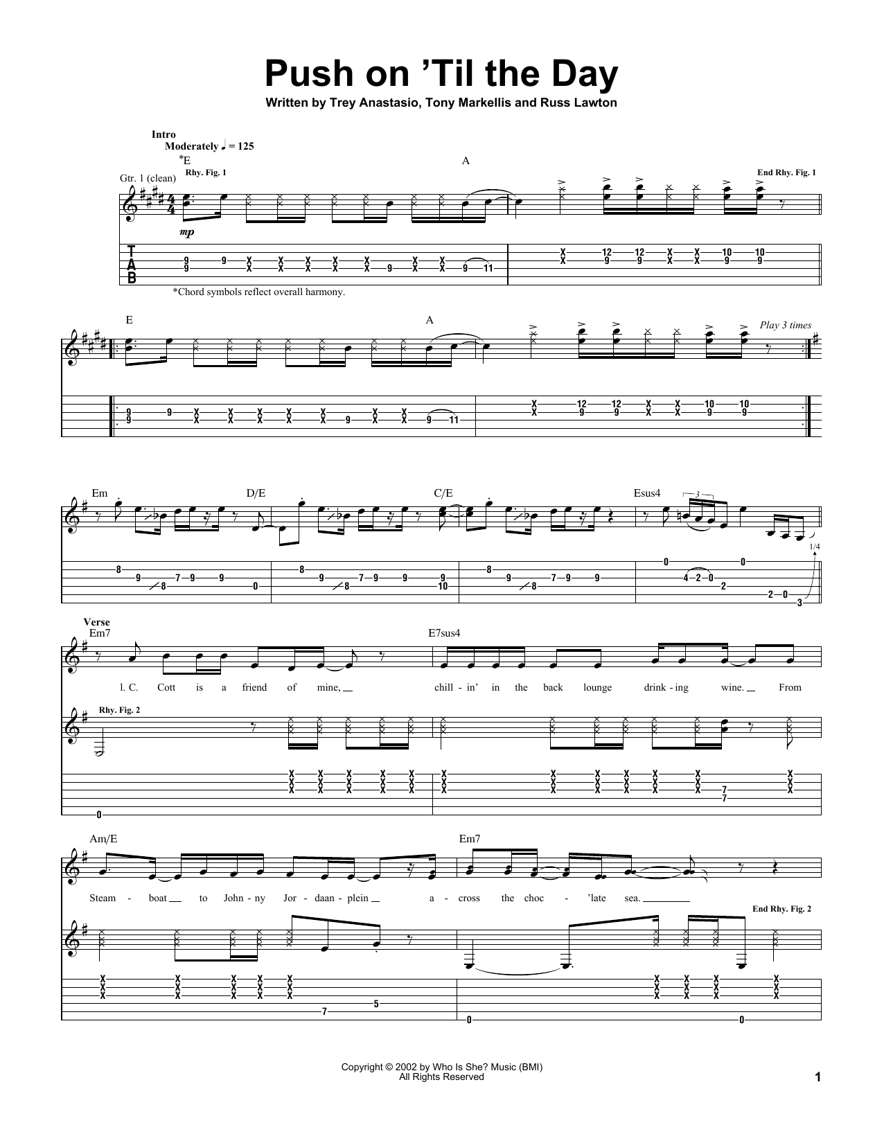 Trey Anastasio Push On 'Til The Day sheet music notes and chords arranged for Guitar Tab