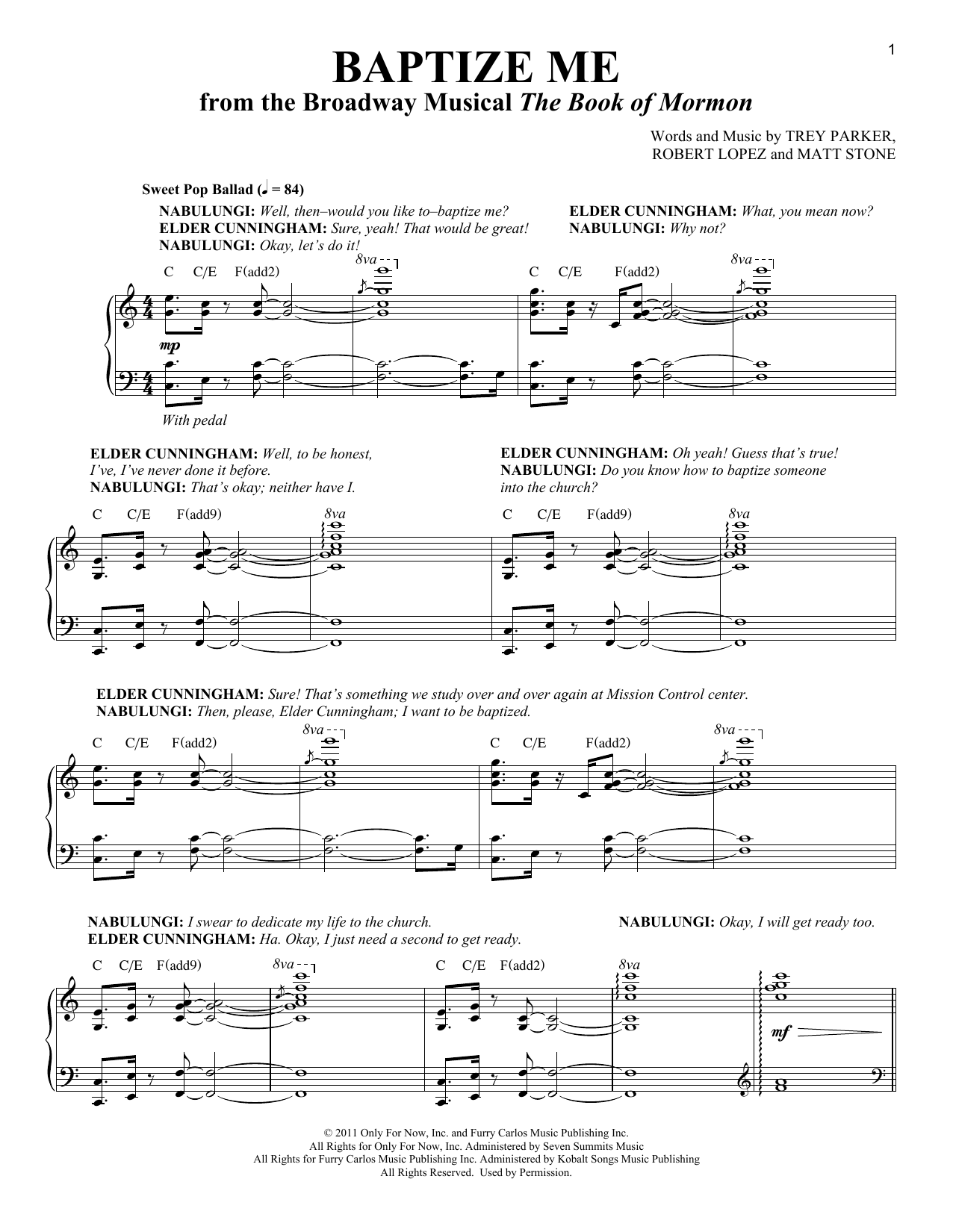 Trey Parker & Matt Stone Baptize Me sheet music notes and chords arranged for Piano & Vocal