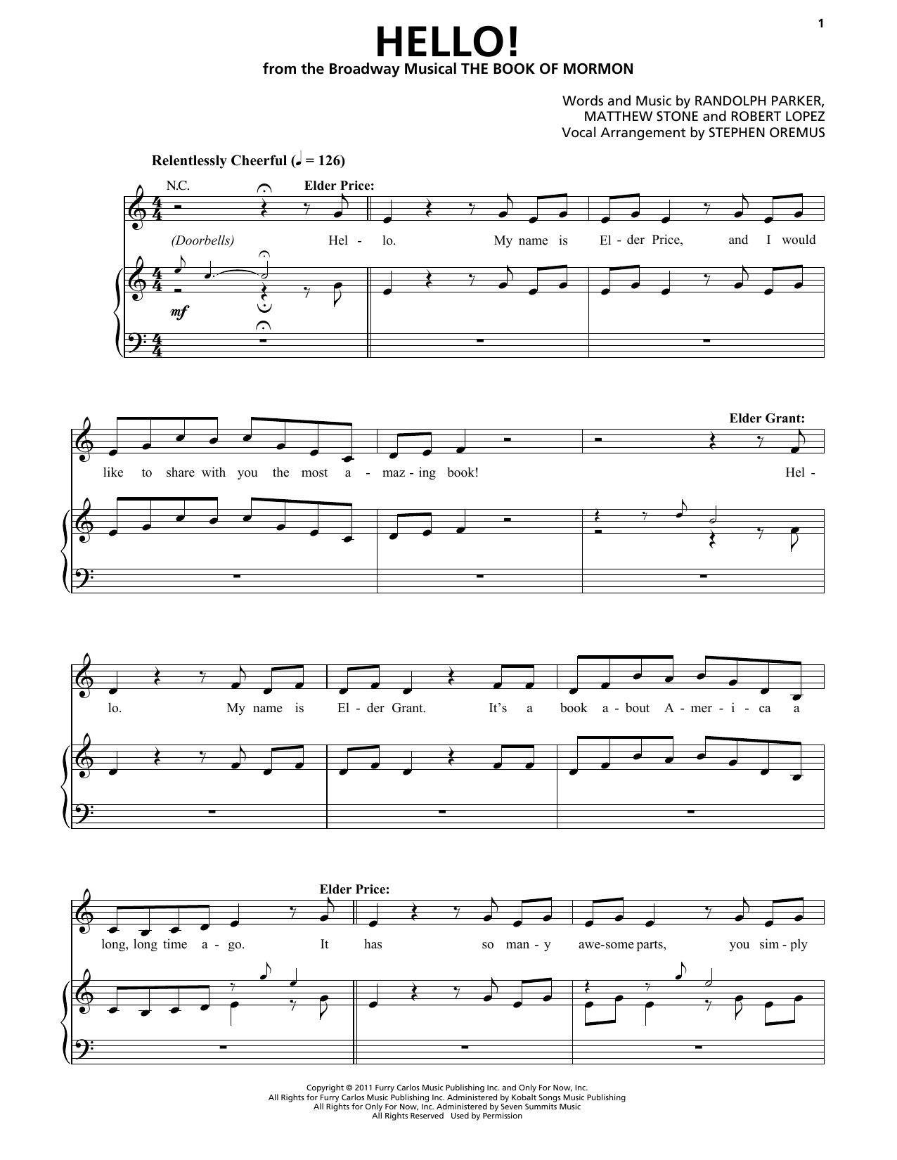 Trey Parker & Matt Stone Hello! sheet music notes and chords arranged for Piano & Vocal