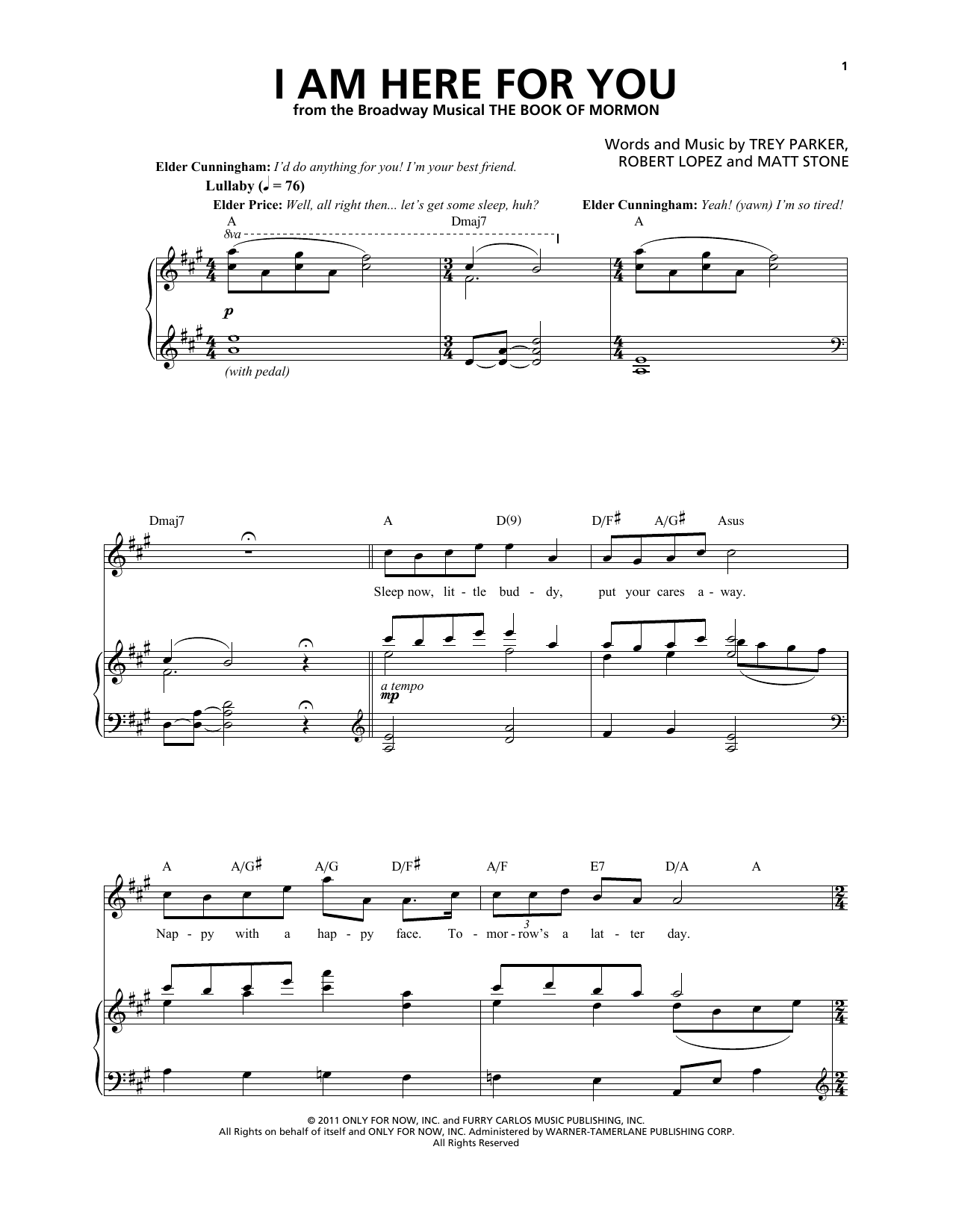 Trey Parker & Matt Stone I Am Here For You sheet music notes and chords arranged for Piano & Vocal