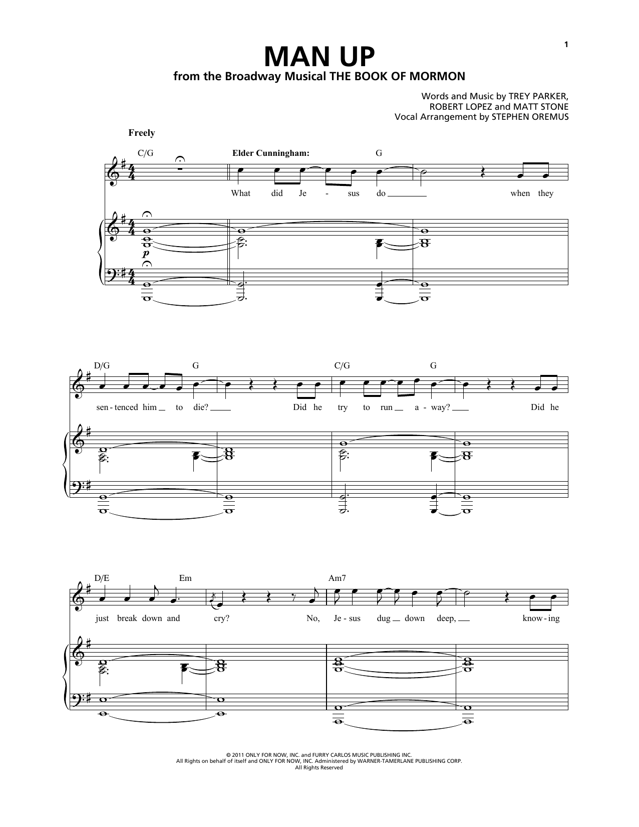 Trey Parker & Matt Stone Man Up sheet music notes and chords arranged for Piano & Vocal