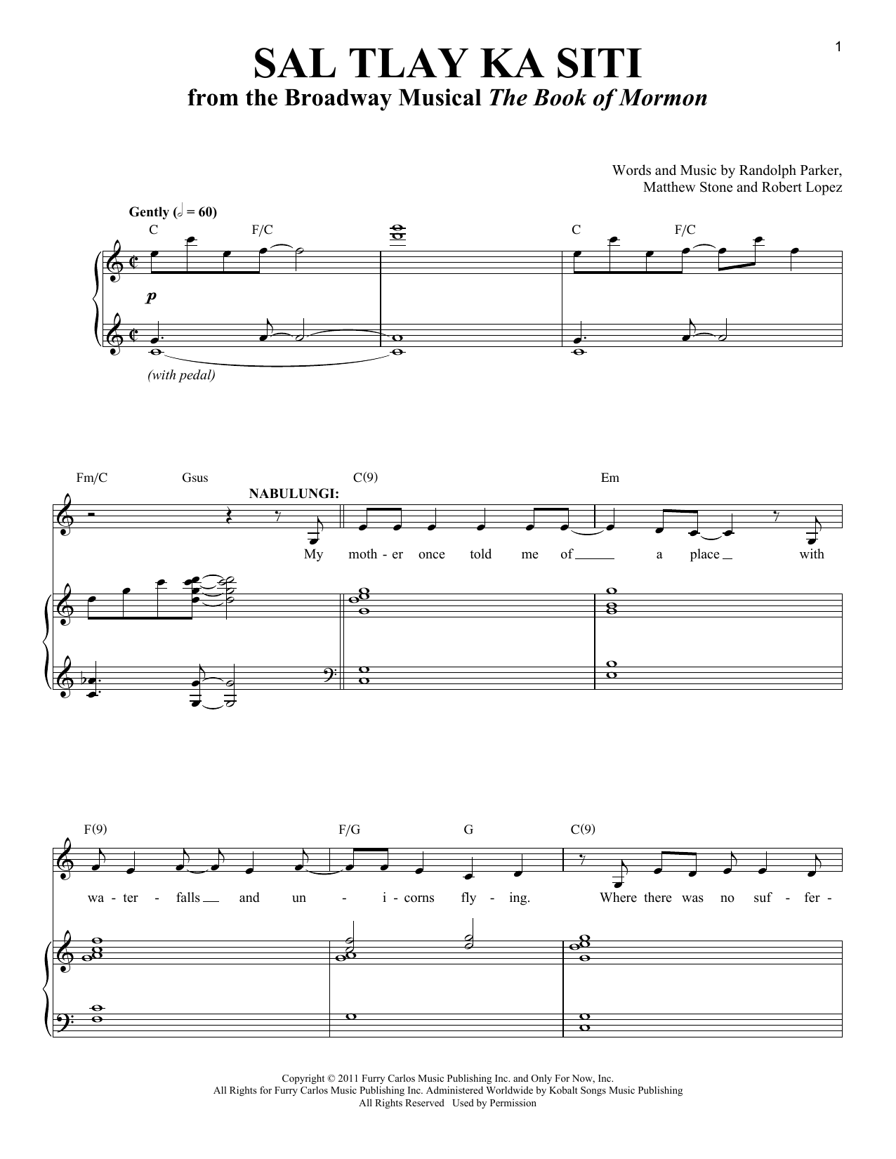 Trey Parker & Matt Stone Sal Tlay Ka Siti sheet music notes and chords arranged for Piano & Vocal