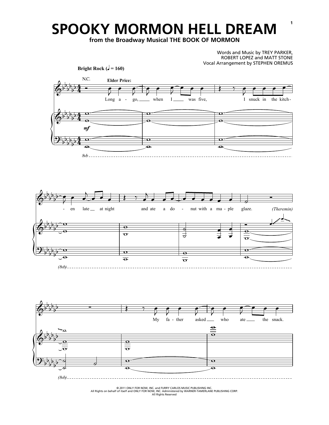 Trey Parker & Matt Stone Spooky Mormon Hell Dream sheet music notes and chords arranged for Piano & Vocal