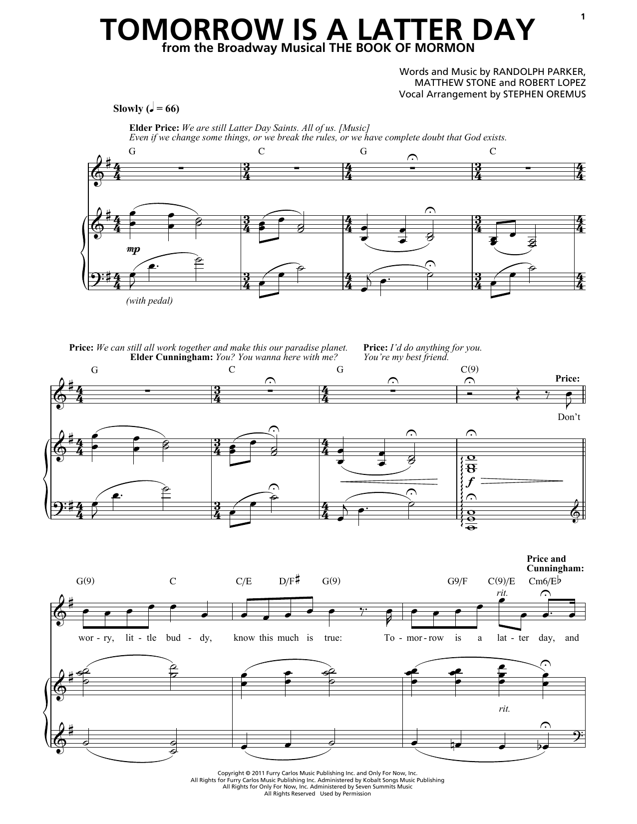 Trey Parker & Matt Stone Tomorrow Is A Latter Day sheet music notes and chords arranged for Piano & Vocal